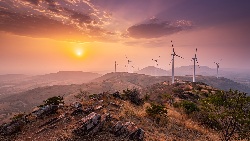 Spectacular sunset at Kappatagudda with windmill silhouettes