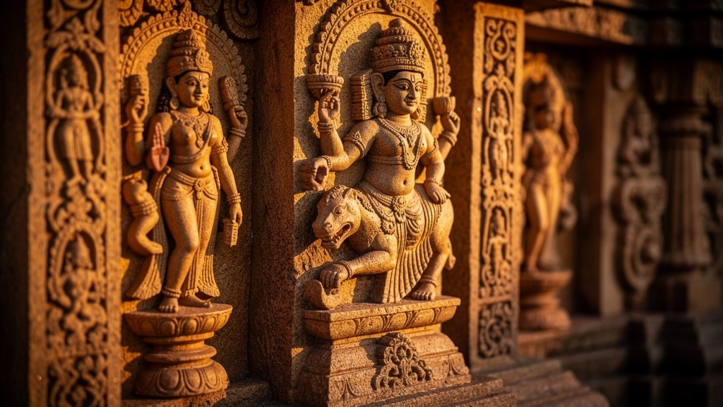 Intricate stone carvings on Chalukyan temple walls in Lakkundi