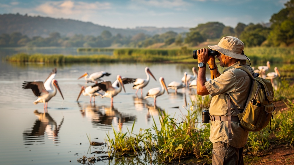 Birdwatcher at Magadi Sanctuary
