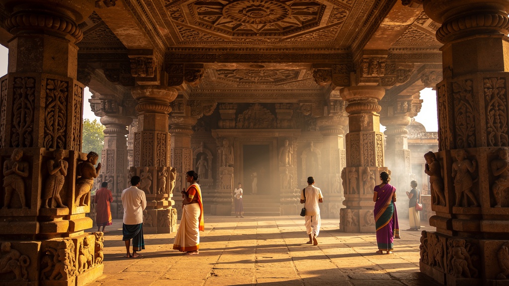 Veeranarayana Temple interior with carved pillars